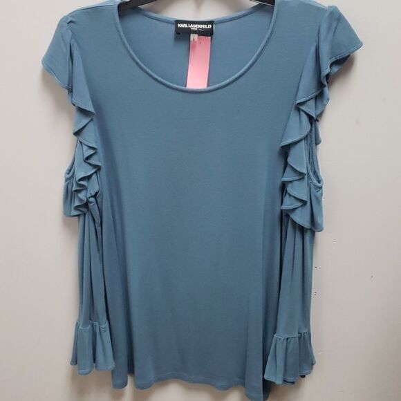 Karl Lagerfeld blue cold shoulder top - Picture 1 of 5